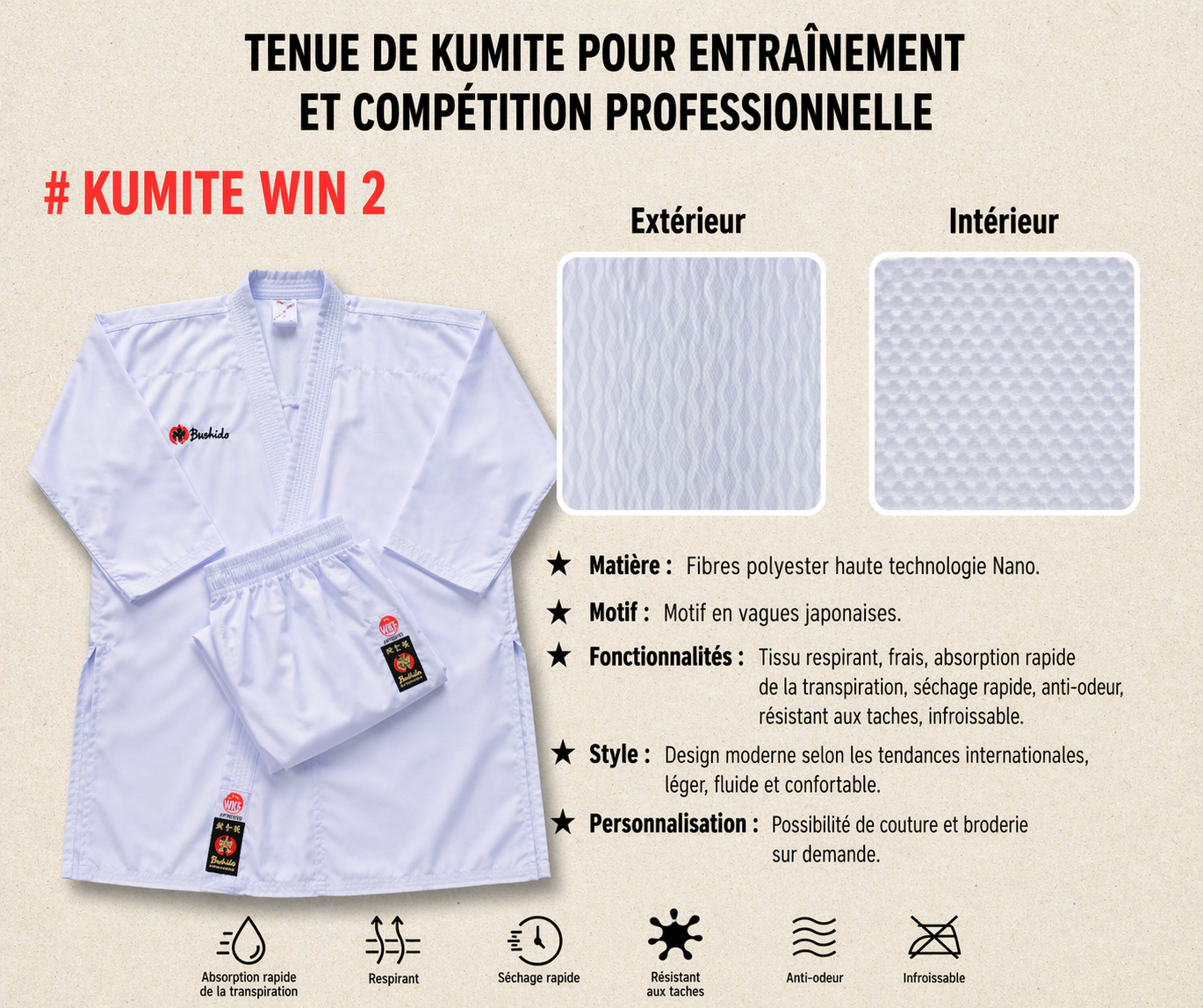 BSI : KUMITE WIN 2 – VERSION PREMIUM  Tenue de Kumite – Haute Performance (Entraînement & Compétition)